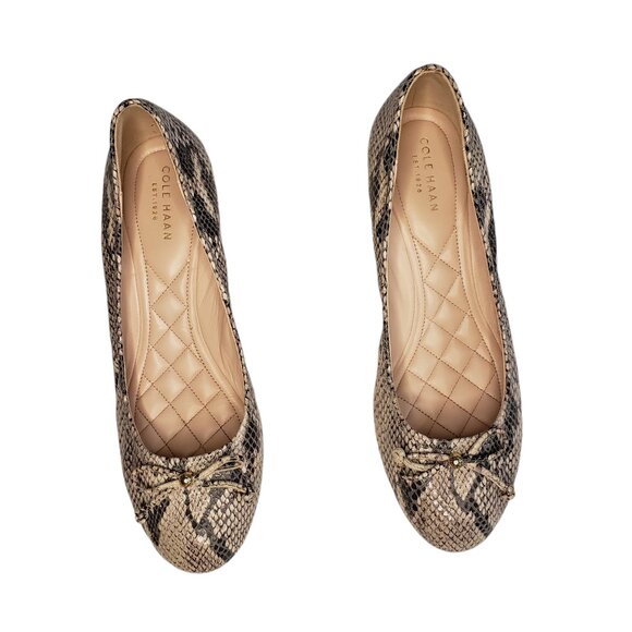 Cole Haan Women's 8.5 Brown Tan Leather Snake Skin Embossed Wedge Heels - Picture 2 of 7